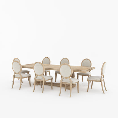 San Pedro Solid Wood Double Pedestal Dining Table &amp; Oval-Back Chair Set