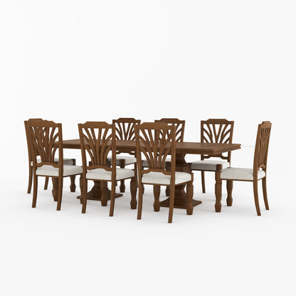 Carlsbad Solid Wood Double Pedestal Dining Table Set with Upholstered Sunburst Chairs