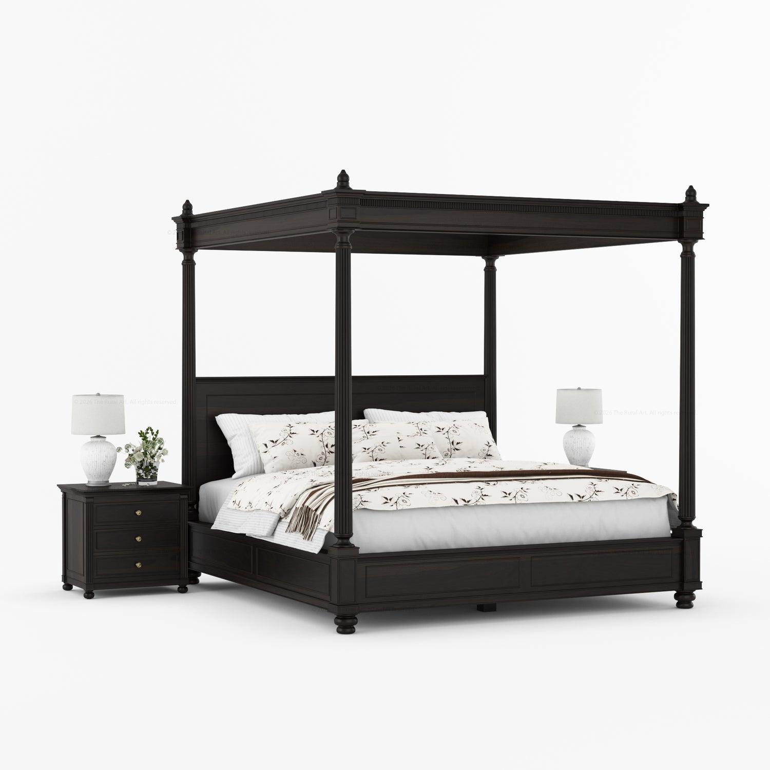 Kingman Grand Solid Wood Canopy Bed with Fluted Column Details