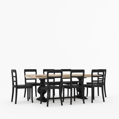 Manhattan Dual-Tone Solid Wood Pedestal Dining Table &amp; Chair Set