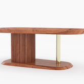 Chicago Coffee Table Rectangular Acacia Wood Top with Pedestal Base Brass Accent