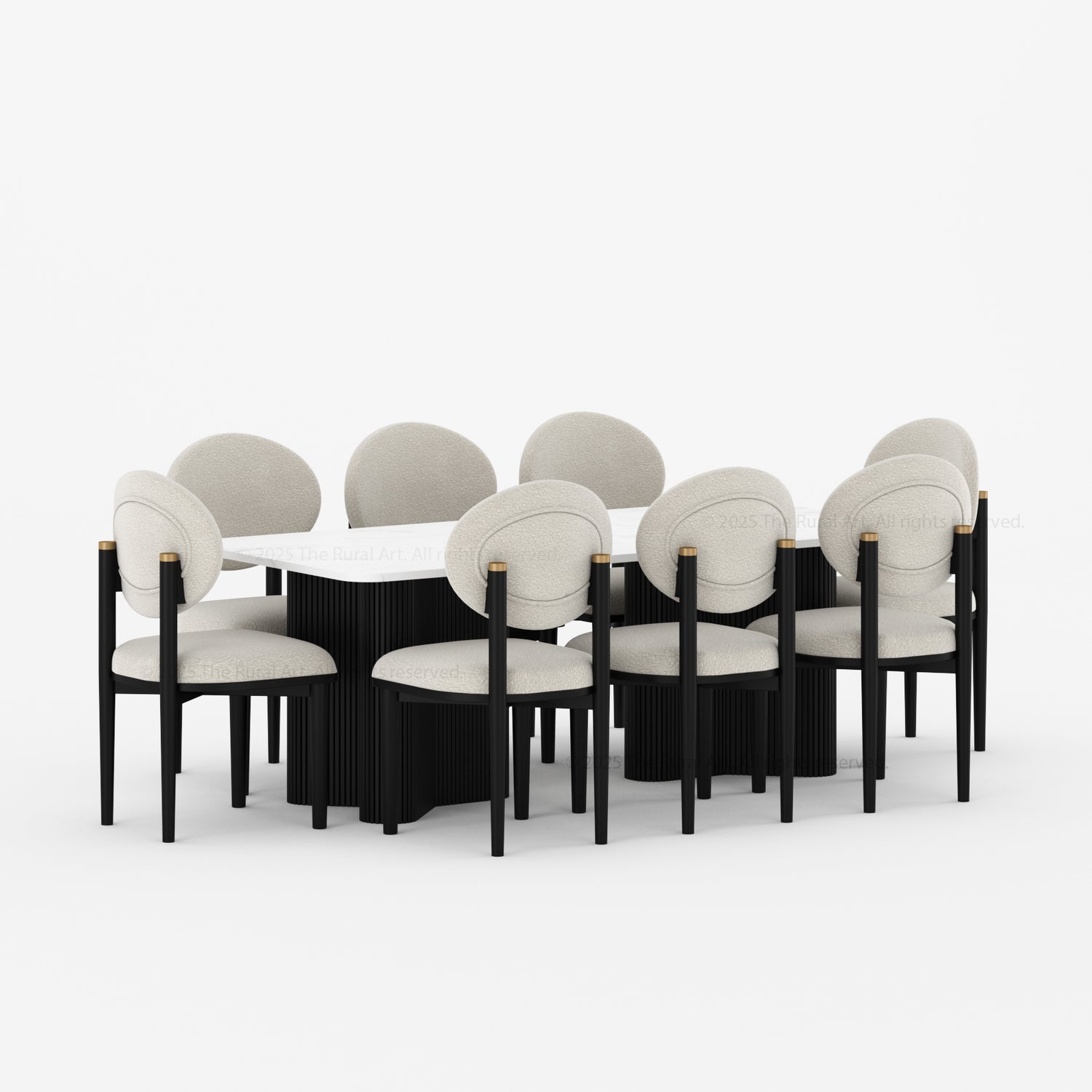 Valdez Fluted Dining Table &amp; Upholstered Chair Set