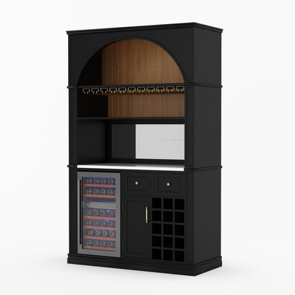 Douglas Arch Wine Bar Cabinet with Fridge Space &amp; Marble Countertop