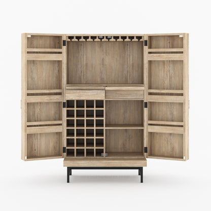 Charleston Rustic Modern Tall Bar Cabinet With Wine Storage