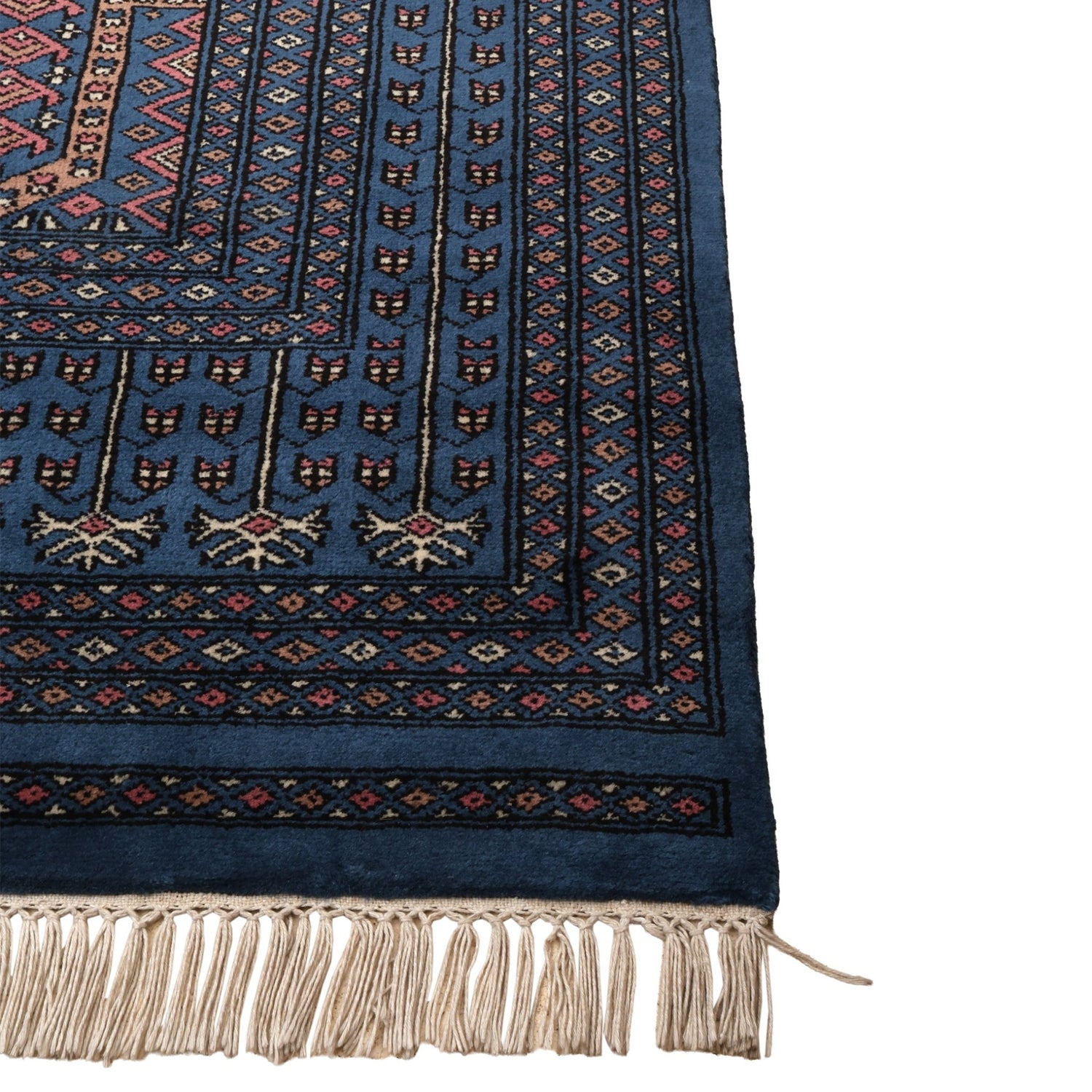 Savannah Prussian Blue Hand-Knotted Wool Rug Traditional Artisan Carpet