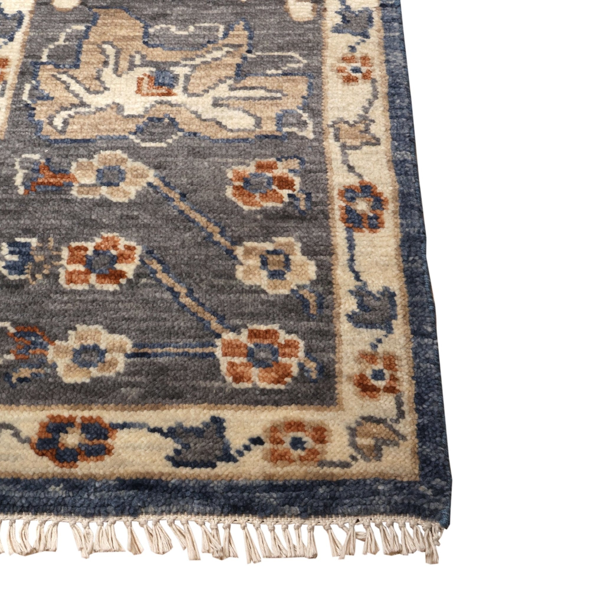 Aveline Hand-Knotted Wool Oushak Rug in Grey Blue