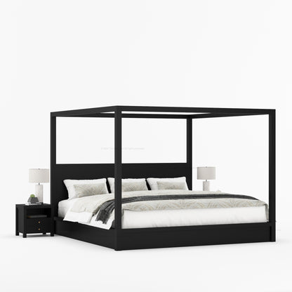 Orlando Solid Wood Canopy Platform Bedroom Set With Dresser, Nightstand, Bedside Bench &amp; Mirror