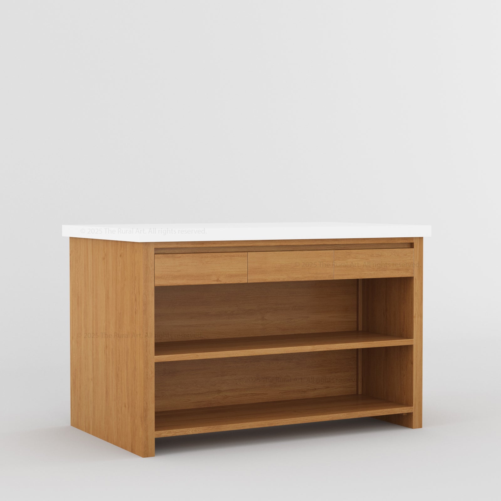 Dothan Solid Wood Kitchen Island with Quartz Top &amp; Seating