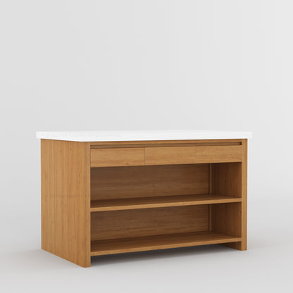 Dothan Solid Wood Kitchen Island with Quartz Top &amp; Seating