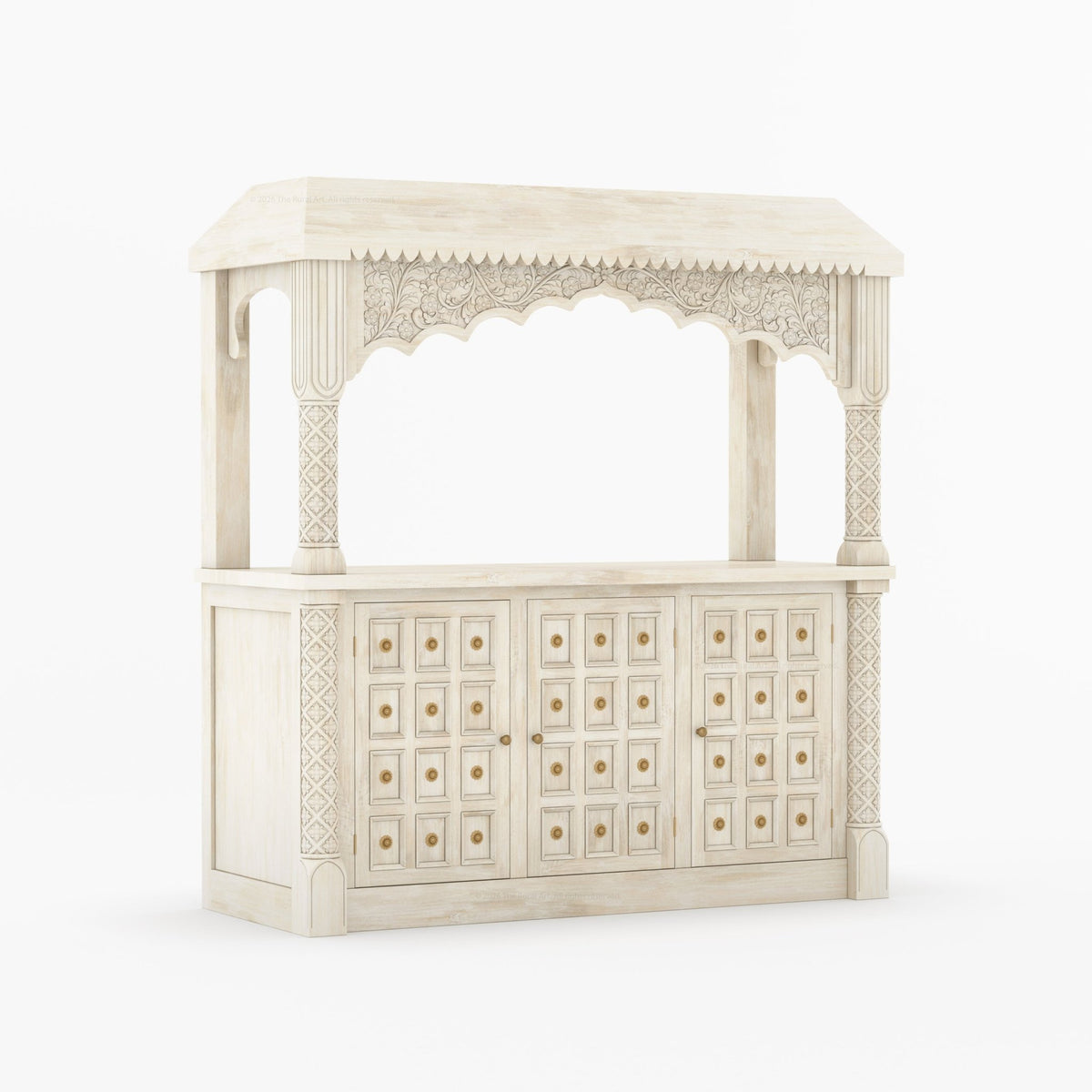 Monterey Hand-Carved Solid Wood Wine Bar Sideboard Cabinet