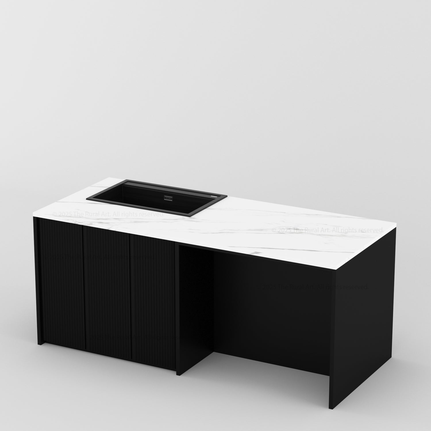 Sonoma Fluted 84&quot; Kitchen Island with Sink Cut-Out &amp; Matching Stools