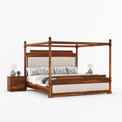 Abilene Four Poster Canopy Solid Wood Bed with Tufted Upholstered Headboard &amp; Footboard