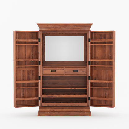 Melinda Solid Wood Bar Cabinet with Storage &amp; Wine Rack