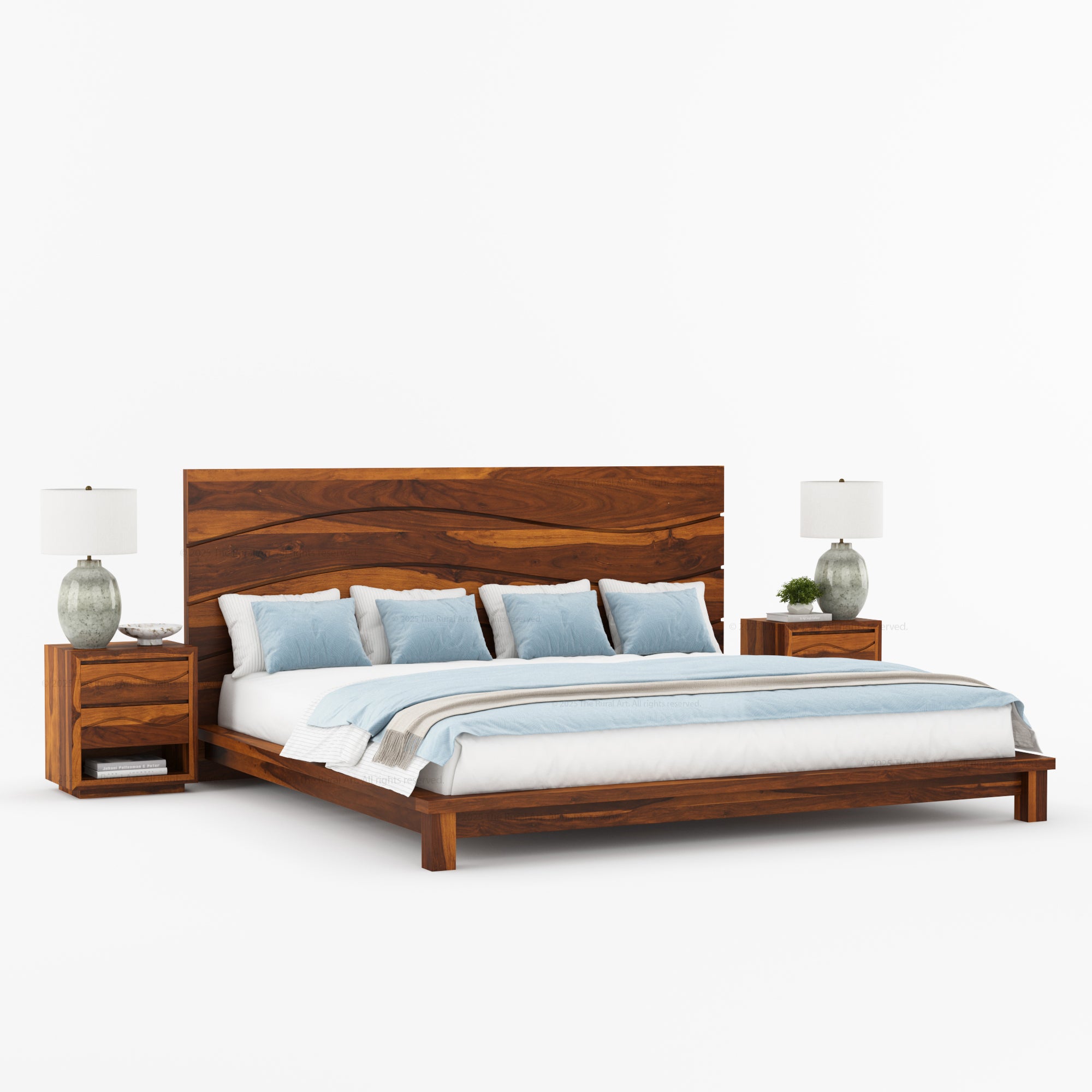 Seabrook Solid Wood Platform Bed with Wave-Carved Headboard