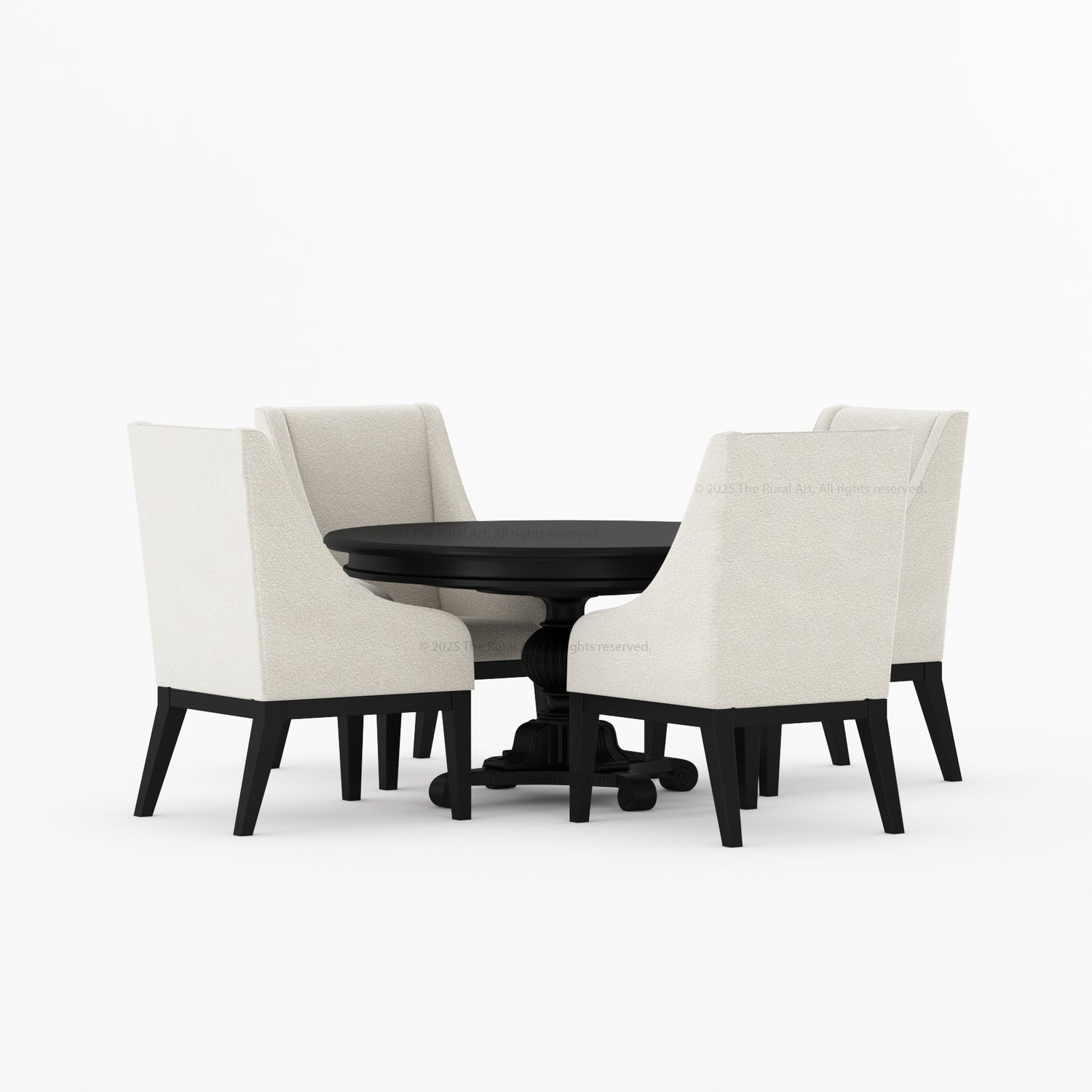 Phoenix Solid Wood Pedestal Dining Table &amp; Upholstered Armchair Set