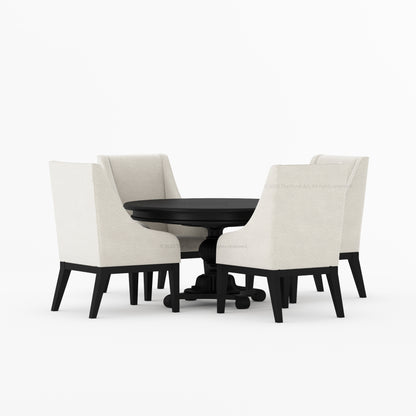 Phoenix Solid Wood Pedestal Dining Table &amp; Upholstered Armchair Set