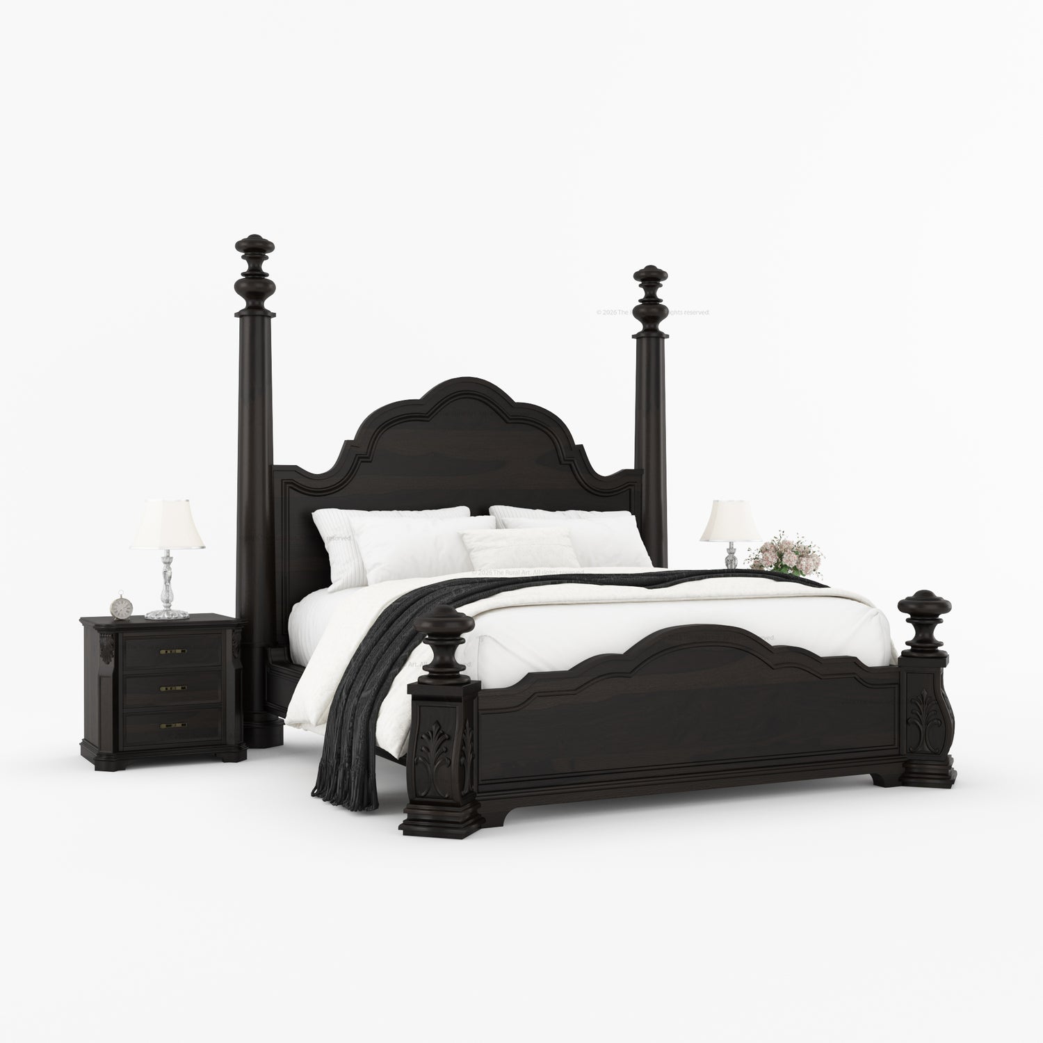 Alexander Hand-Carved Solid Wood Four Poster Bed
