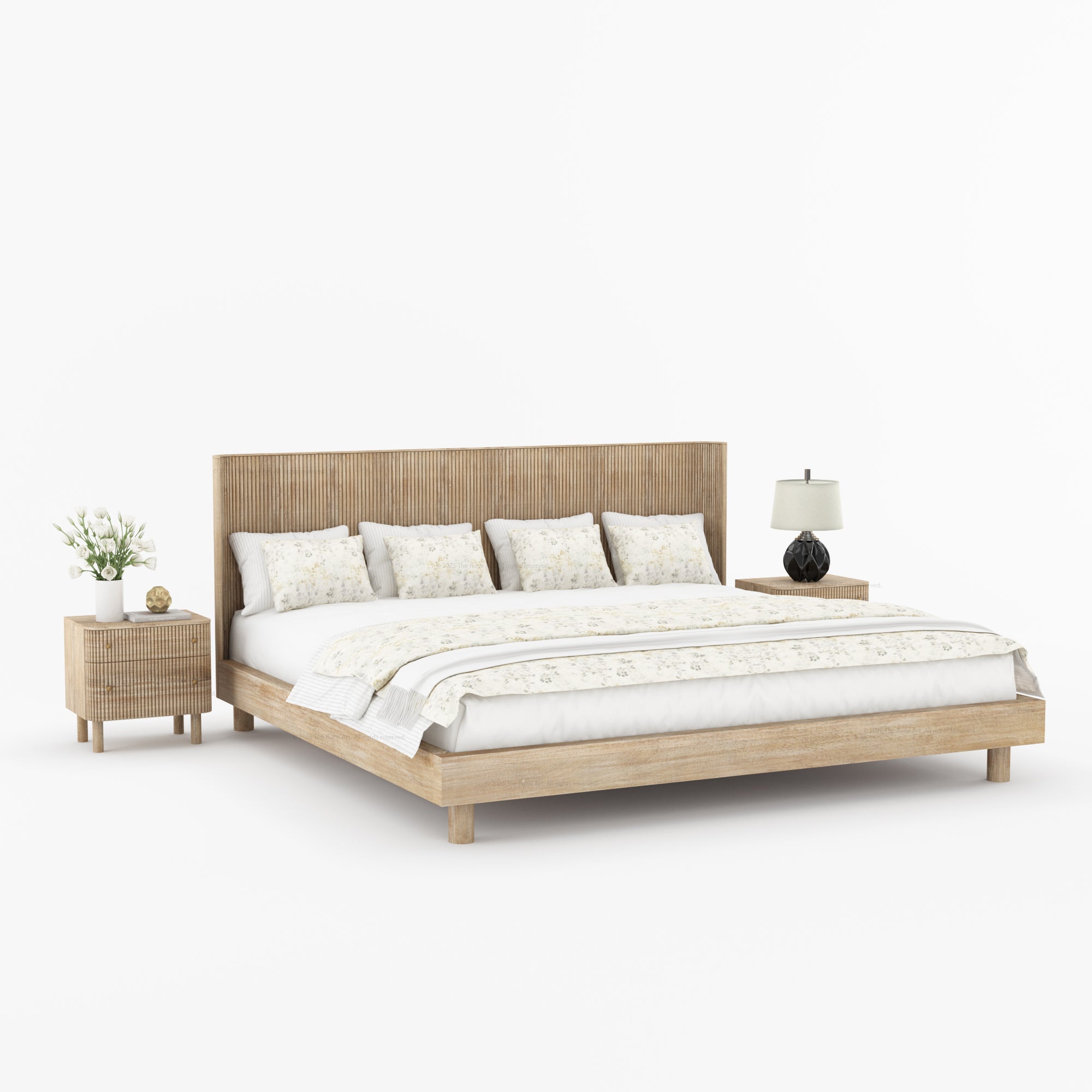 Richmond Platform Bed Frame with Fluted Headboard Made In Solid Indian Rosewood