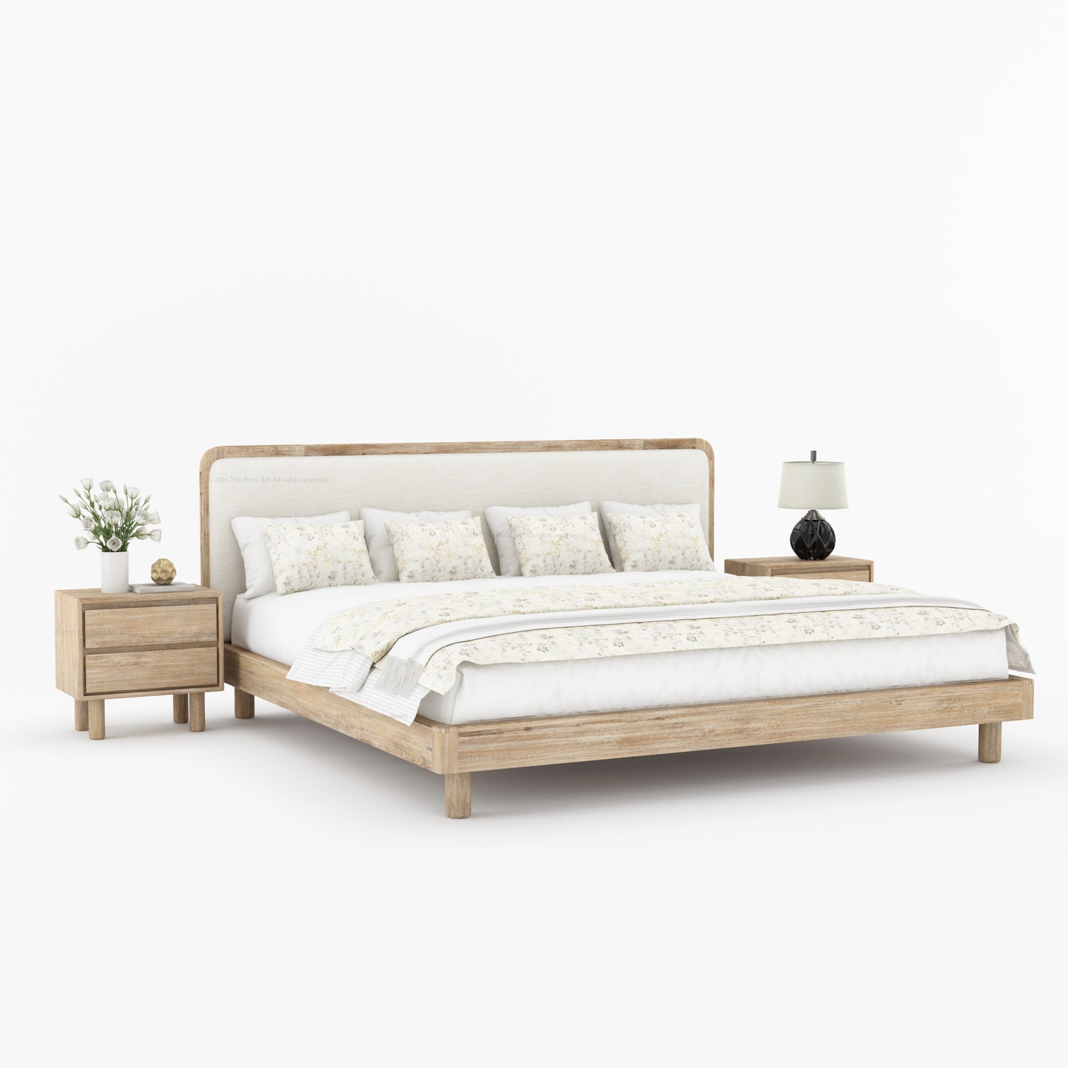 Carmel Platform Bed Frame With Upholstered Headboard Solid Wood