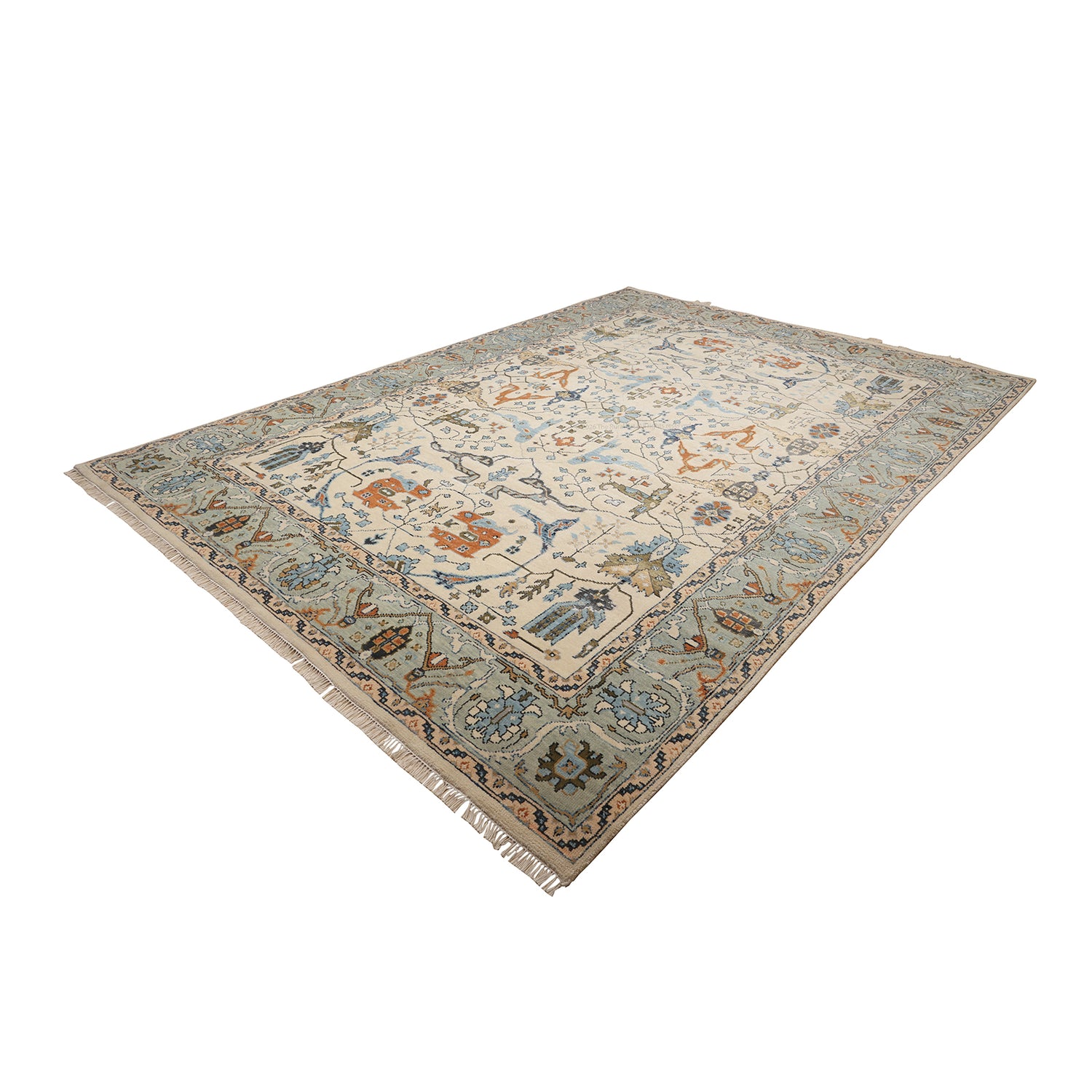 Sintra Vintage Oushak Hand-Knotted Wool Rug - Cream &amp; Blue
