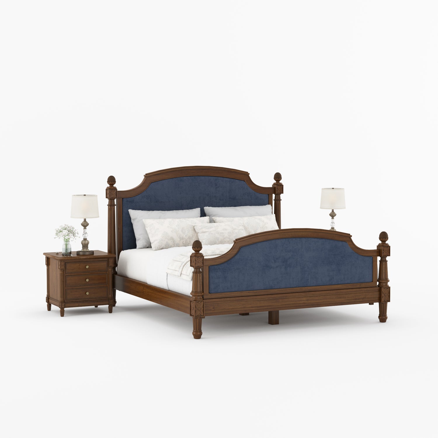 Novato Heritage Solid Wood Bed with Upholstered Headboard &amp; Footboard
