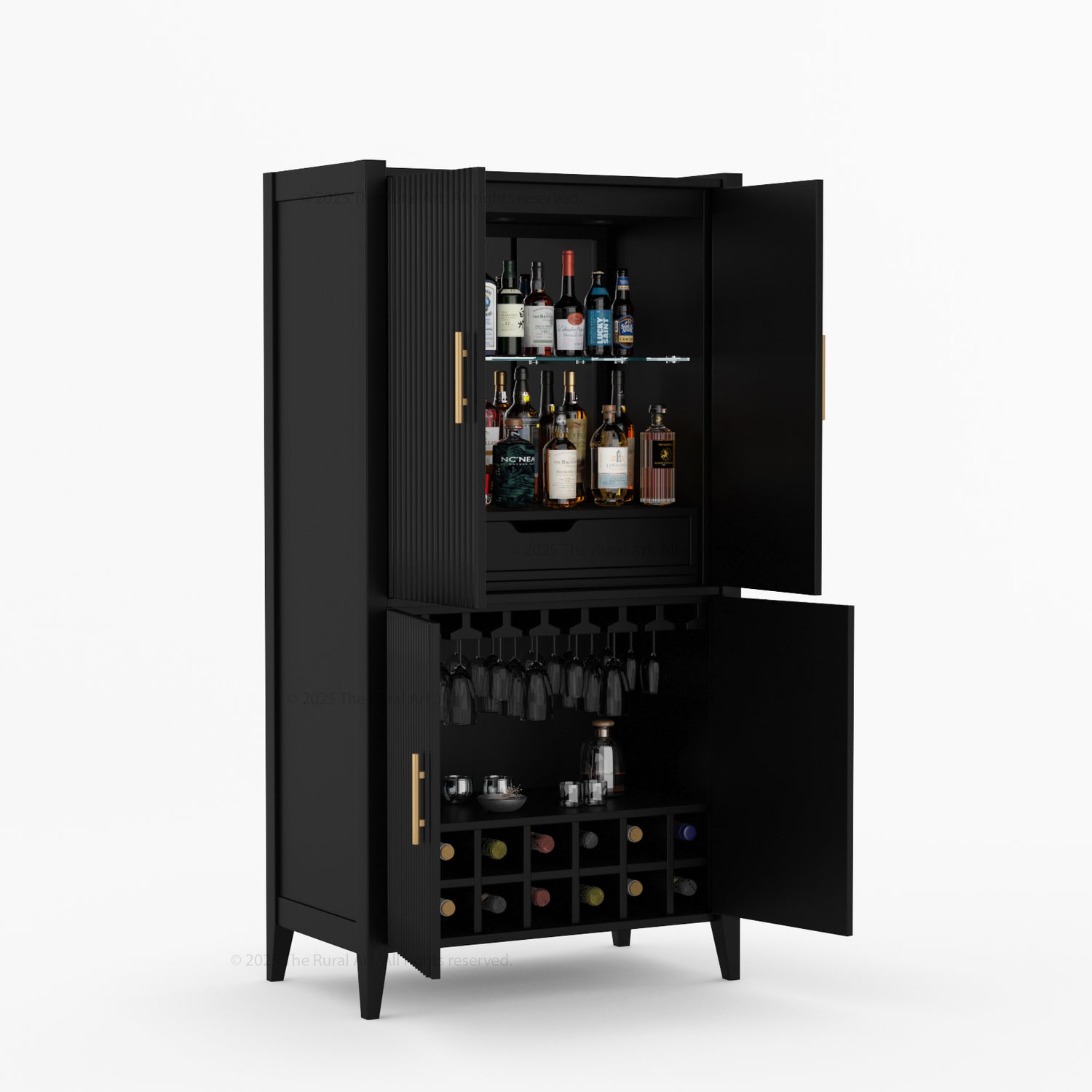Monarch Tall Bar Cabinet in Solid Wood with Glass-Back Display