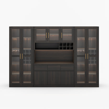 Fairfield Modern Solid Wood Wall Bar Cabinet with Glass Doors and LED Display