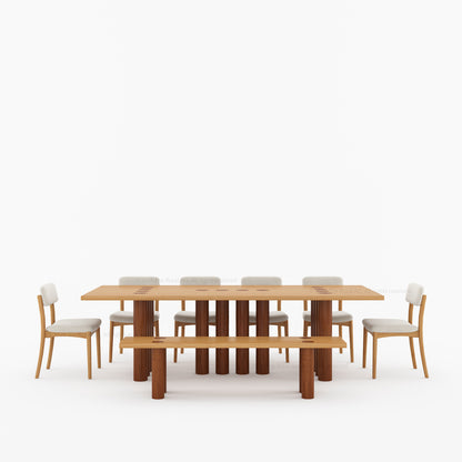 New York Modern Large Dining Table Set Made In Solid Wood Sculptural Round Legs &amp; Inlay Accents