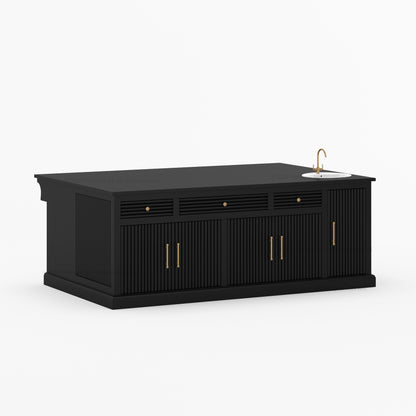 Sonoma Fluted Kitchen Island with Sink &amp; Quartz Top