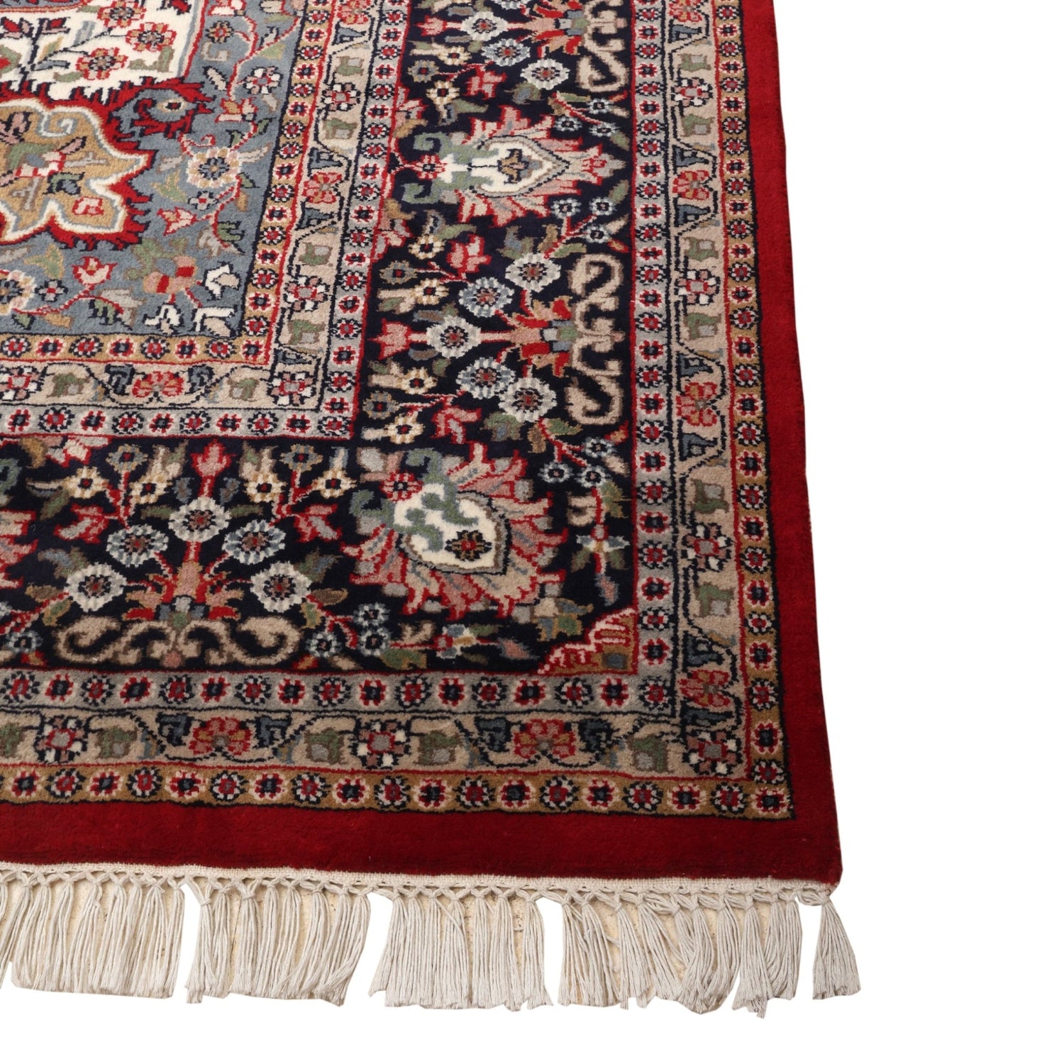 Zareen Hand-Knotted Wool Kashan Rug – Crimson Red &amp; Midnight Blue