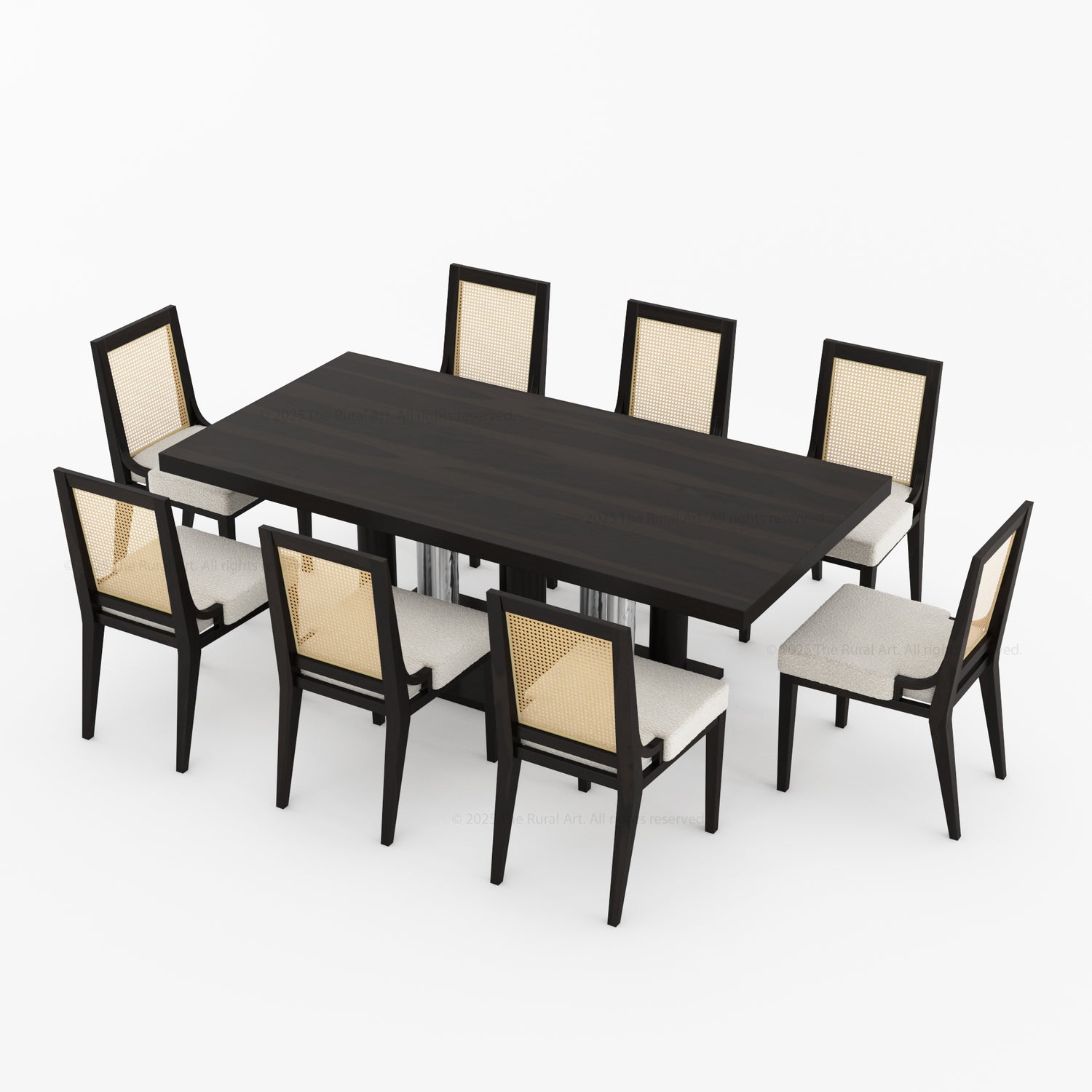 Fairbanks Modern Solid Wood Dining Table &amp; Cane Back Chair Set