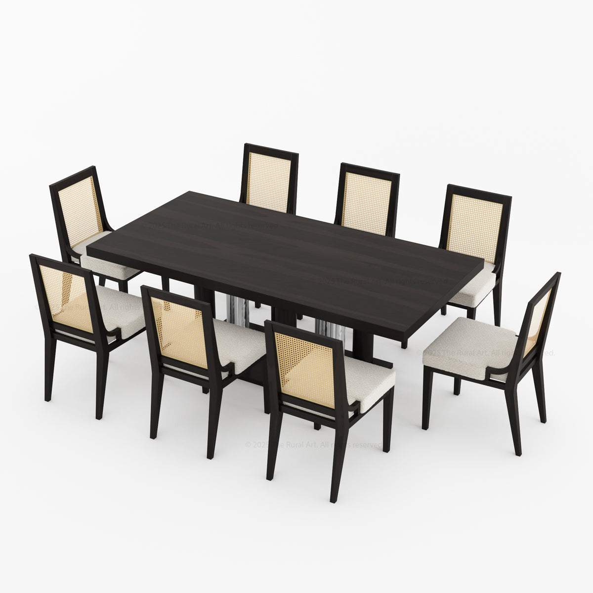 Fairbanks Modern Solid Wood Dining Table &amp; Cane Back Chair Set