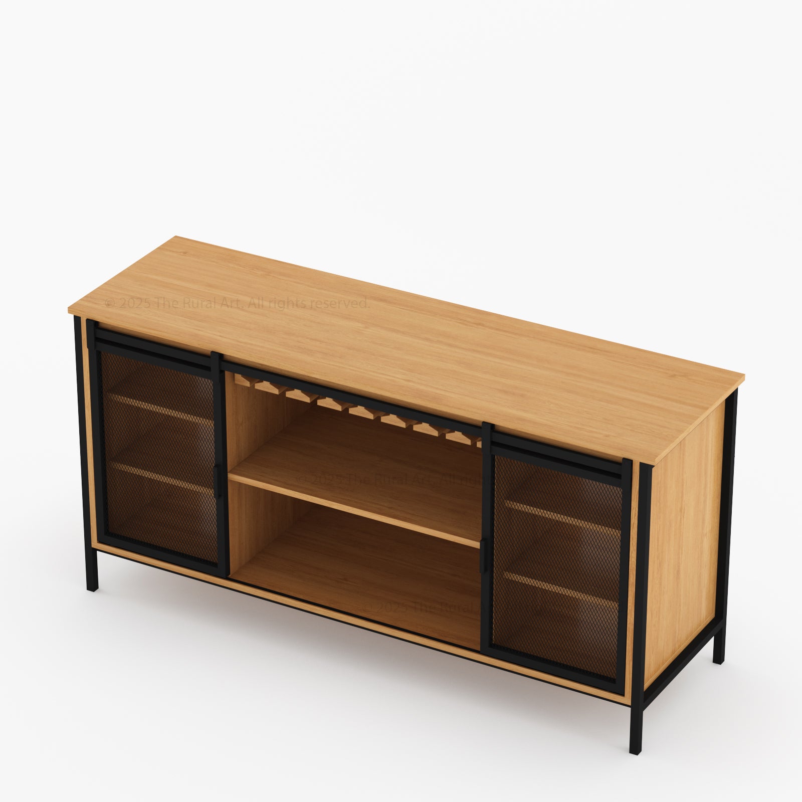 Dallas Industrial Bar Cabinet Solid Wood Iron Sliding Mesh Doors