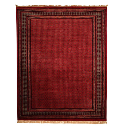 Santa Fe Hand-Knotted Wool Tribal Rug in Ribbon Red Color