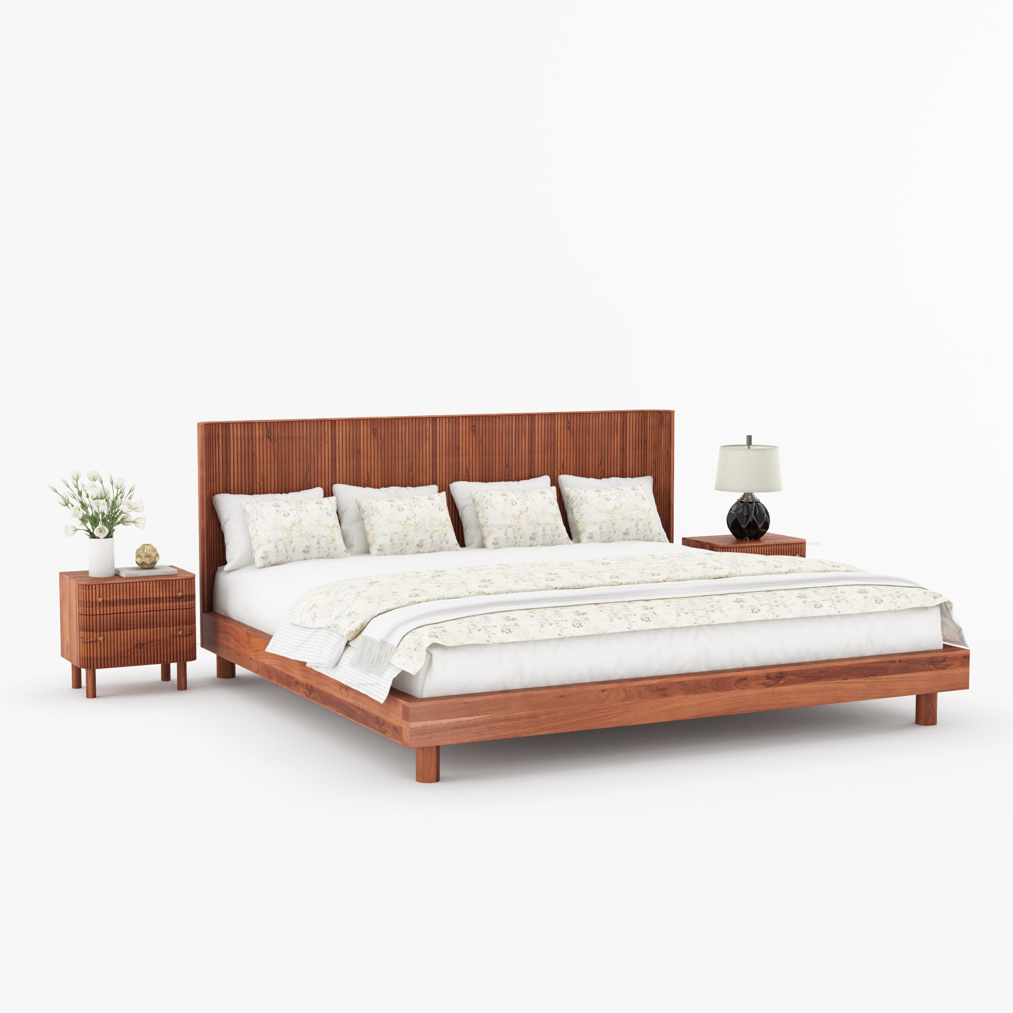 Richmond Platform Bed Frame with Fluted Headboard Made In Solid Indian Rosewood