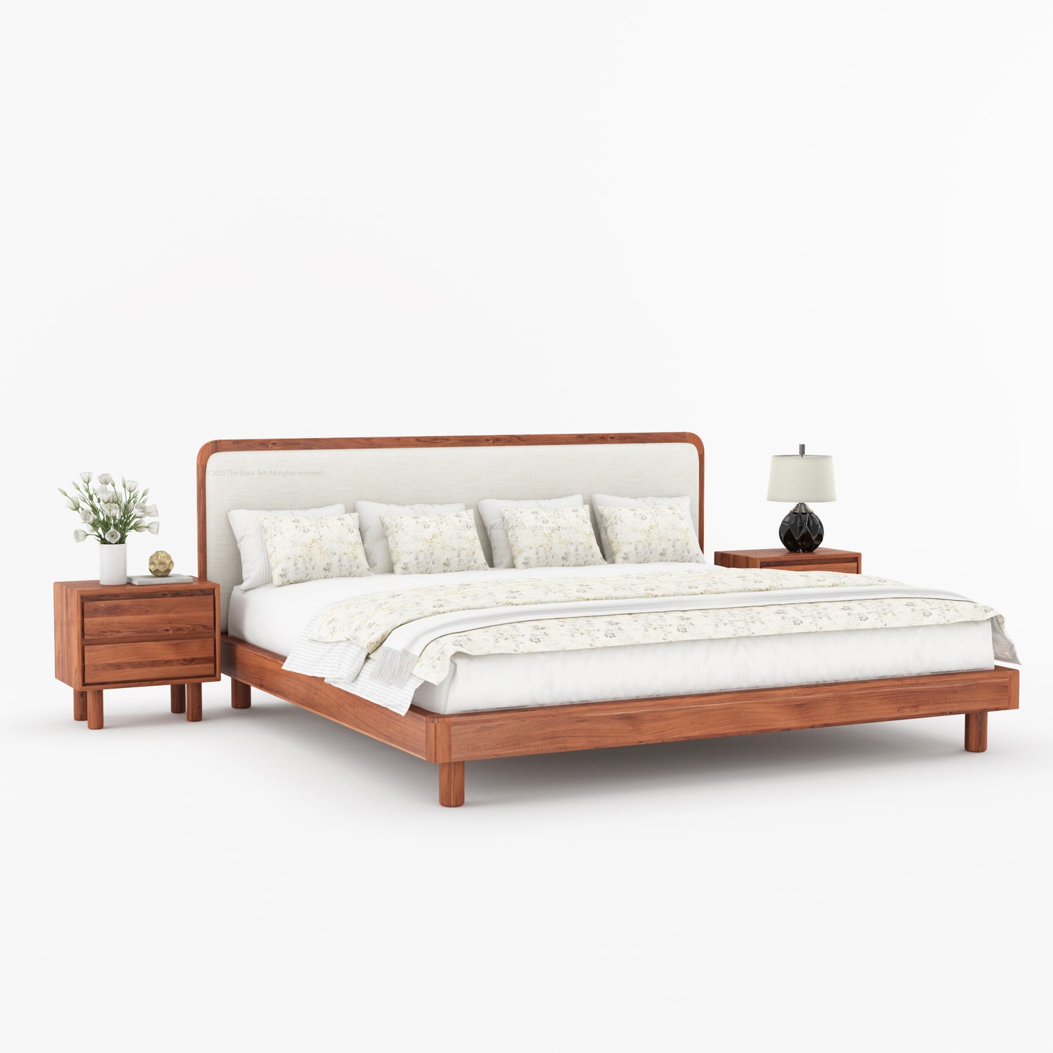 Carmel Platform Bed Frame With Upholstered Headboard Solid Wood