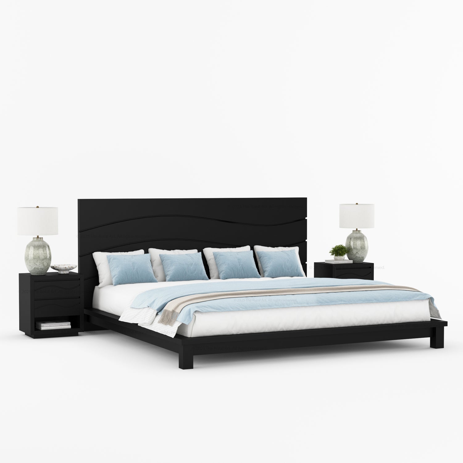 Seabrook Solid Wood Platform Bed with Wave-Carved Headboard