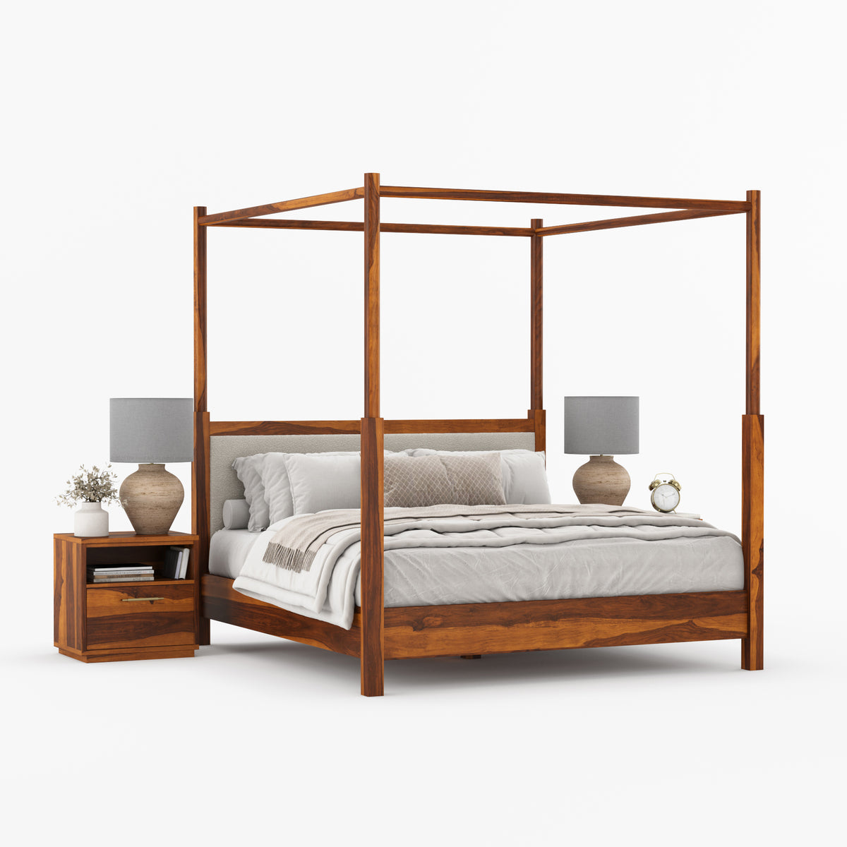 Hartsville Upholstered Solid Wood Canopy Bed