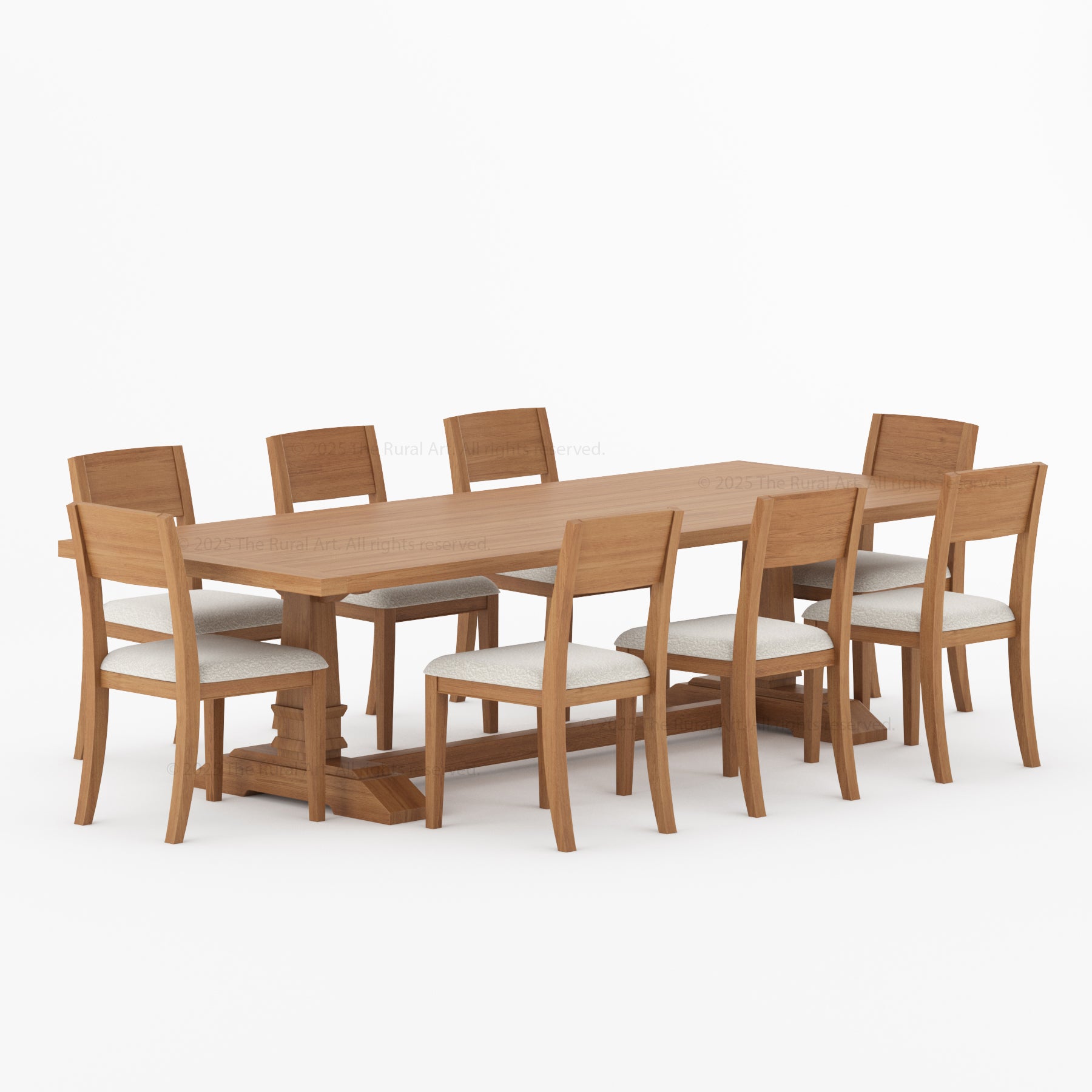 Roseville Solid Wood Dining Set Trestle Table with Chairs &amp; Bench Coastal Farmhouse Style