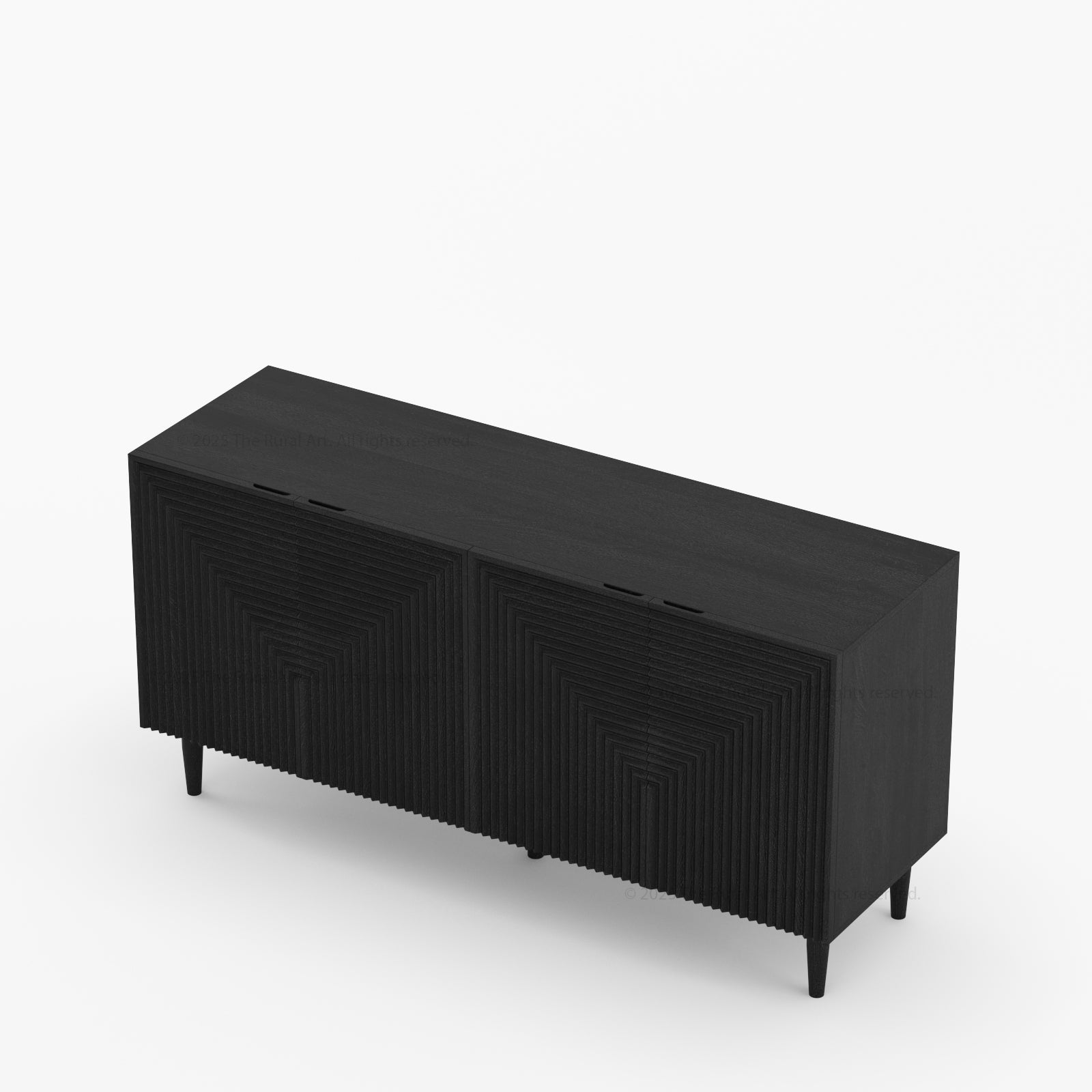 Chicago Geometric Carved Black Solid Wood Sideboard Buffet