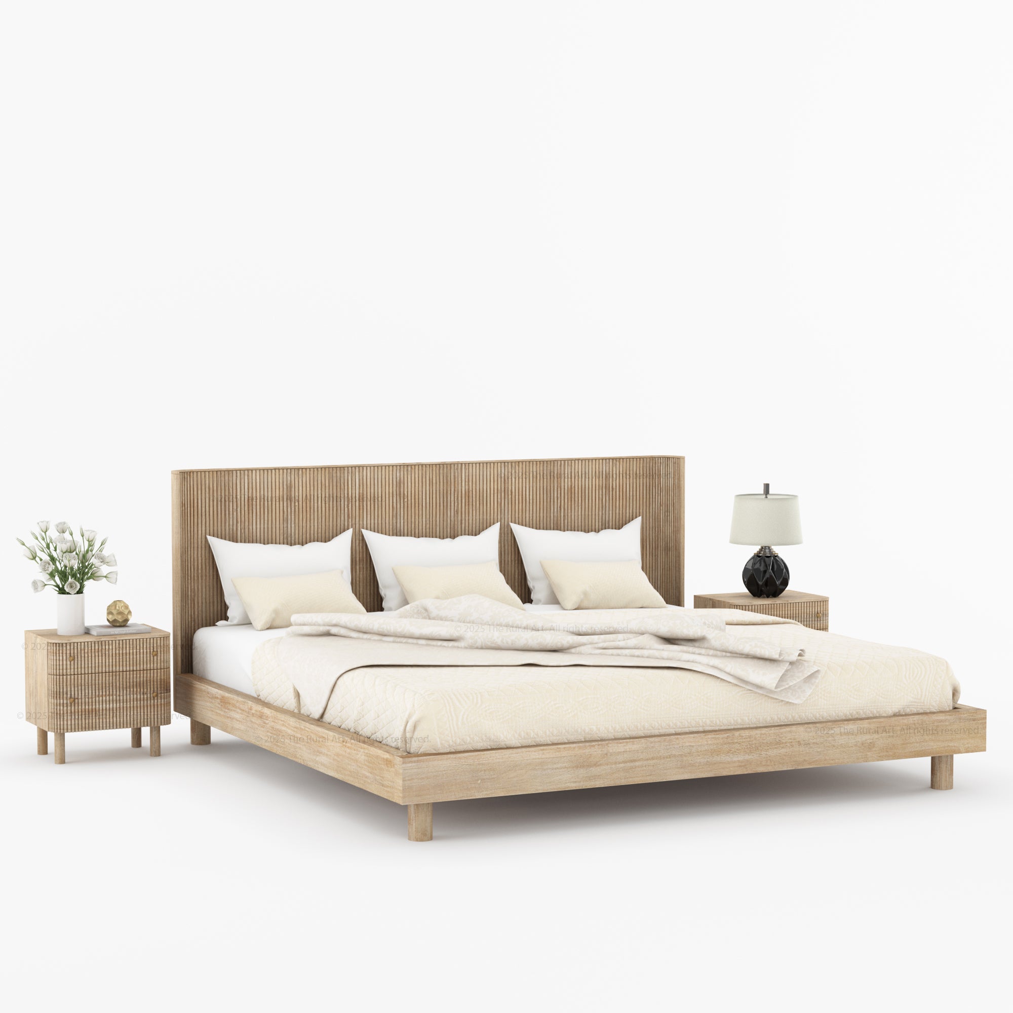 Richmond Platform Bed Frame with Fluted Headboard Made In Solid Indian Rosewood
