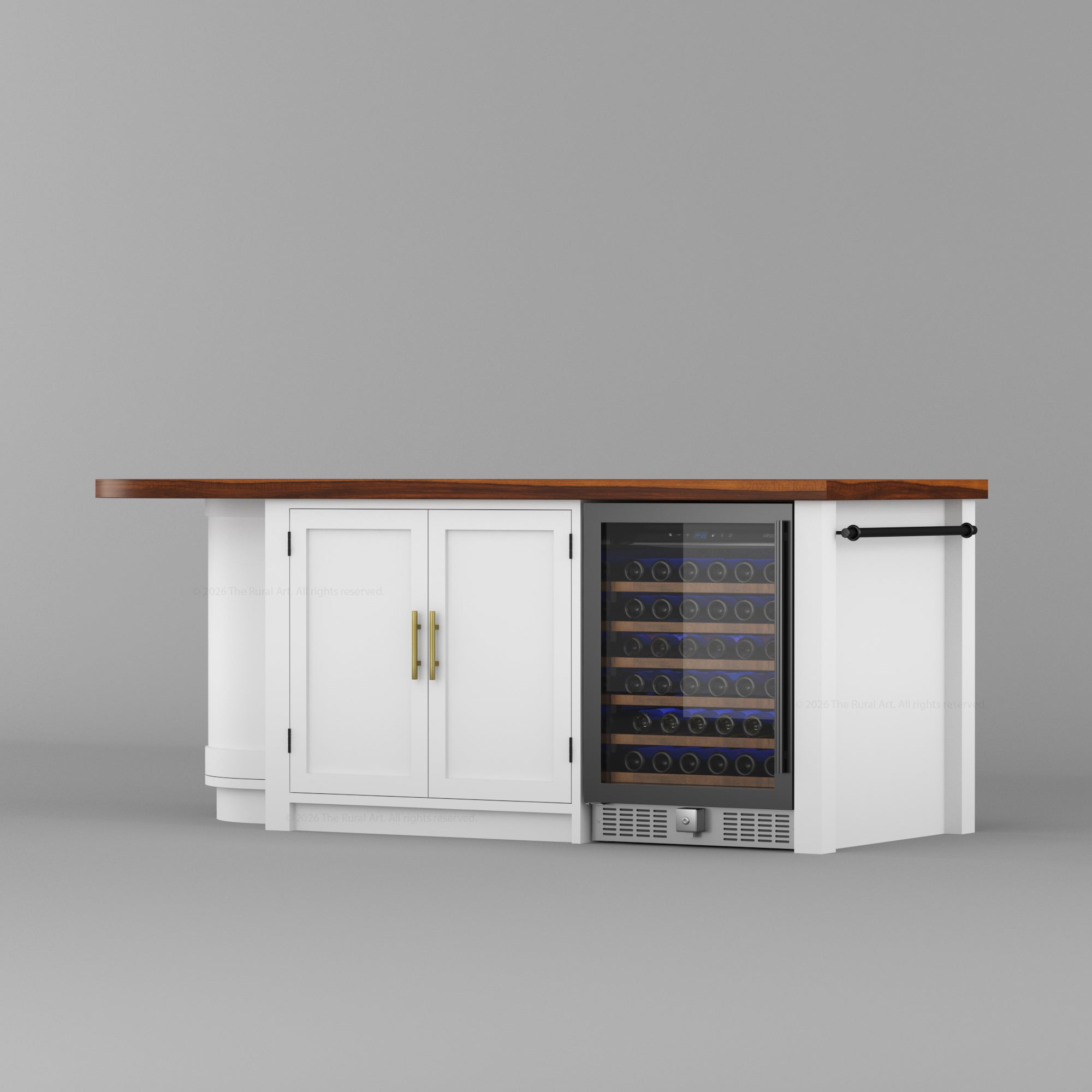 Danville Solid Wood Kitchen Island with Built-In Wine Cooler &amp; Storage Cabinets