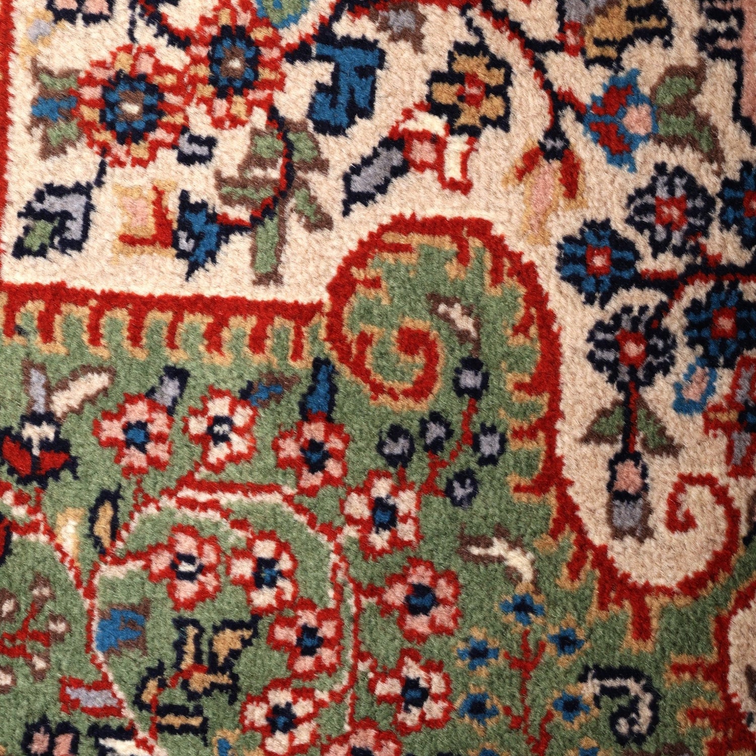 Asheville Hand-Knotted Wool Oriental Rug Sage Green, Crimson &amp; Ivory