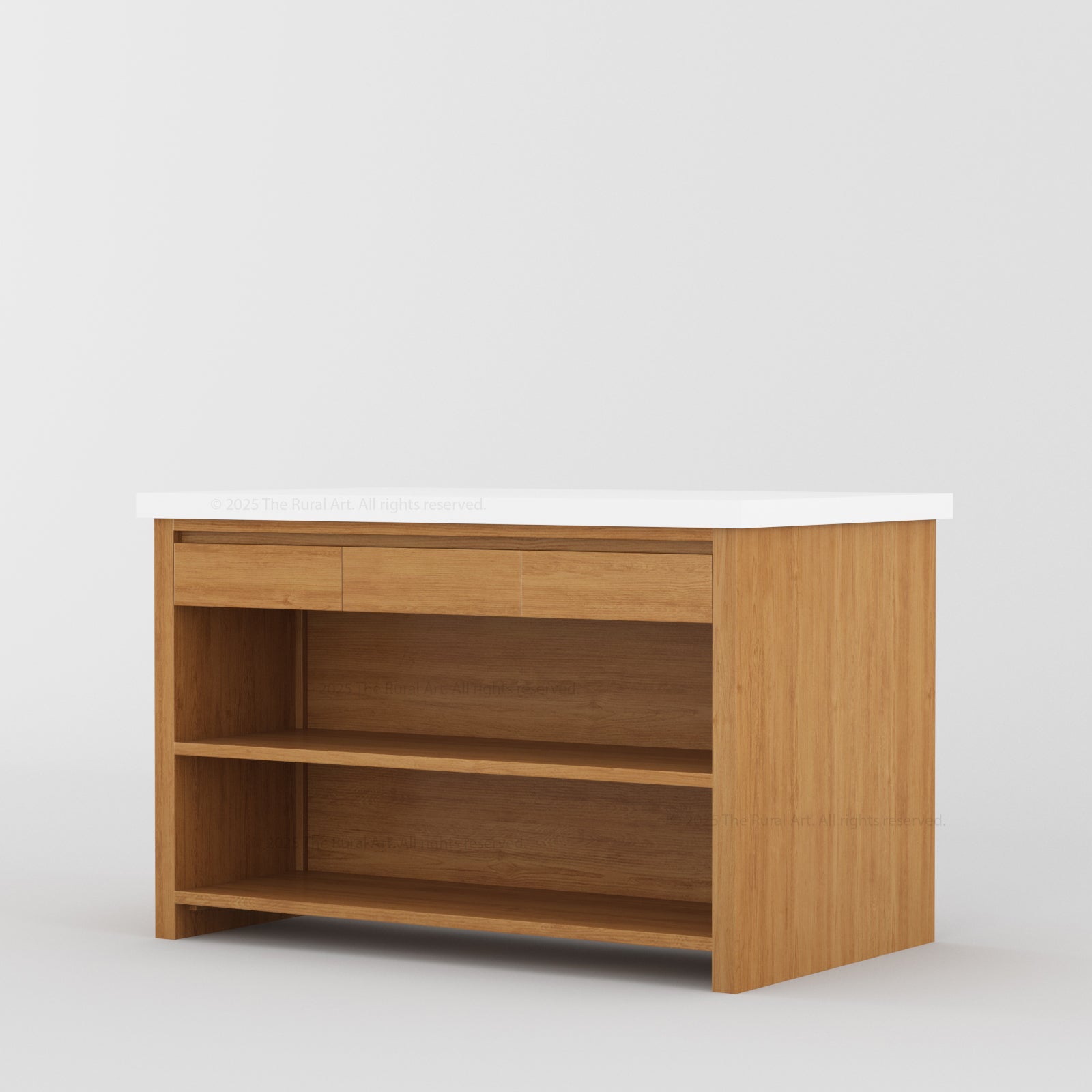 Dothan Solid Wood Kitchen Island with Quartz Top &amp; Seating