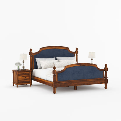Novato Heritage Solid Wood Bed with Upholstered Headboard &amp; Footboard