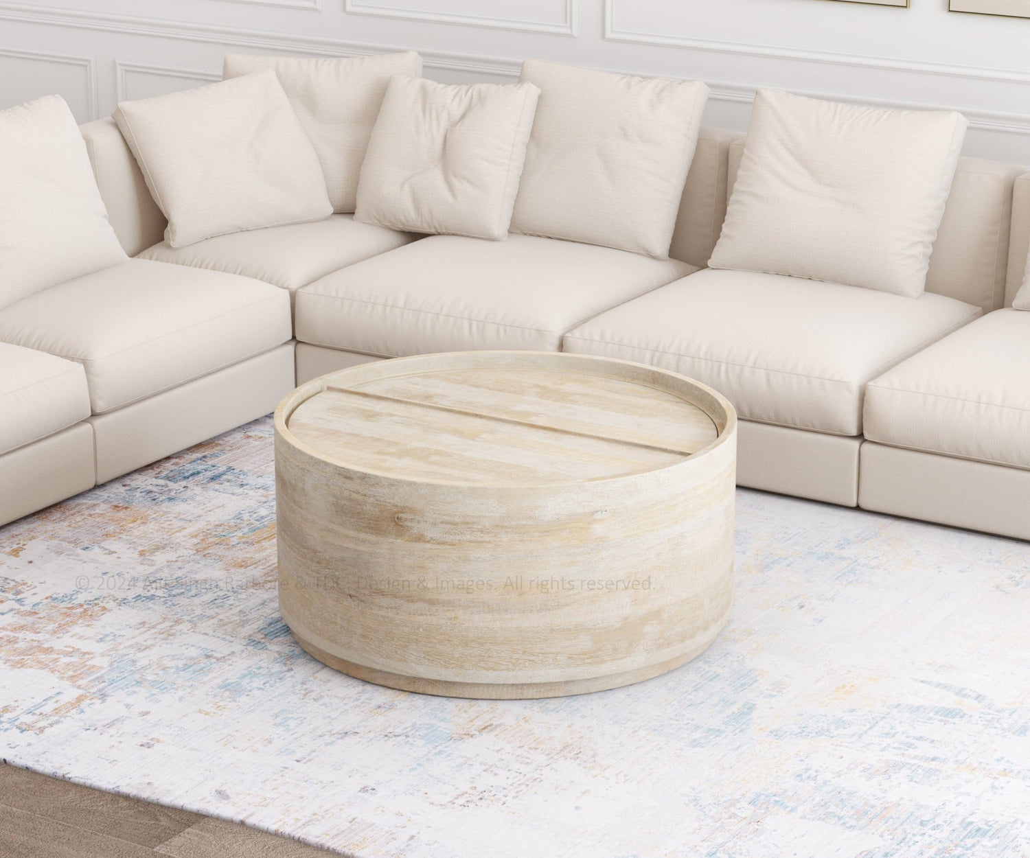 Long Beach Round Barrel Coffee Table with Storage