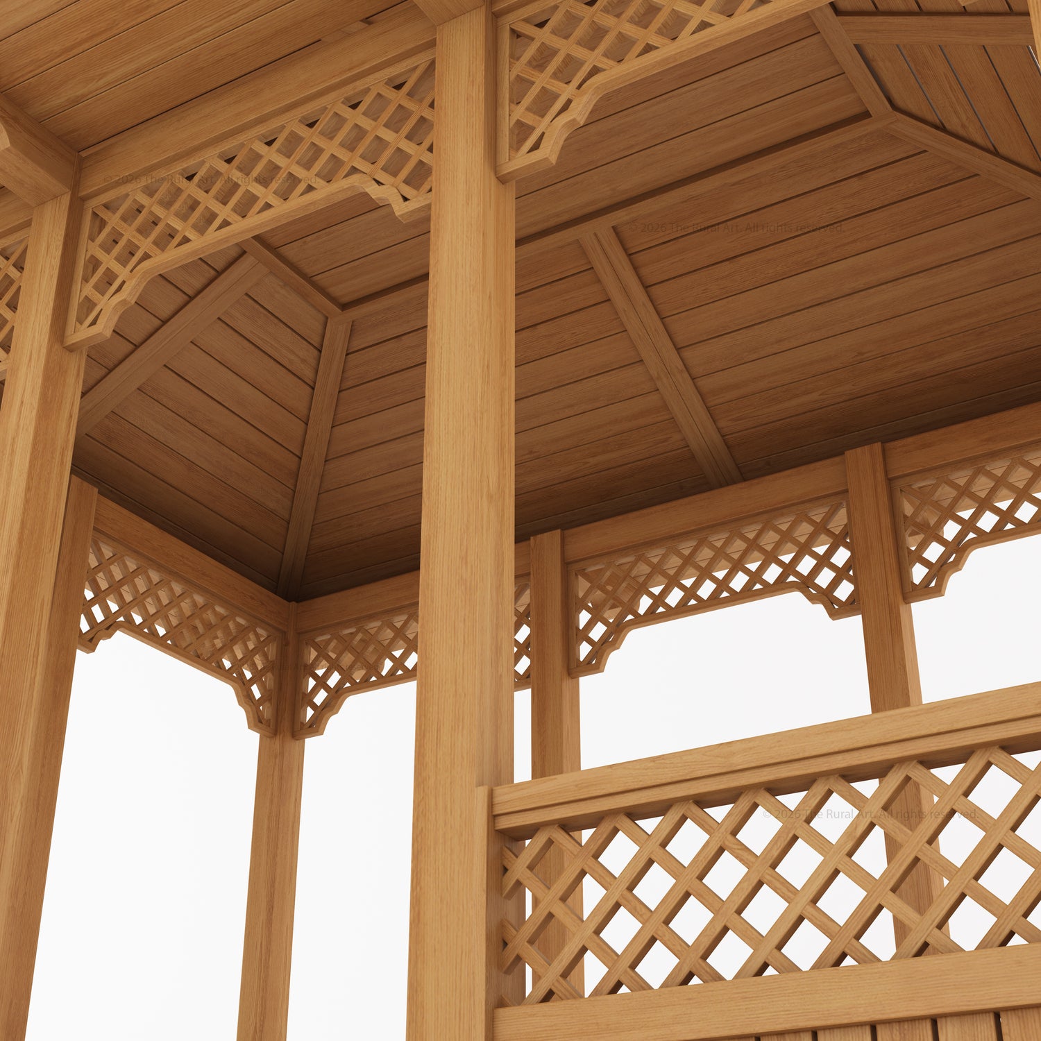 Saratoga Teak Wood Outdoor Garden Gazebo with Decorative Lattice Panels