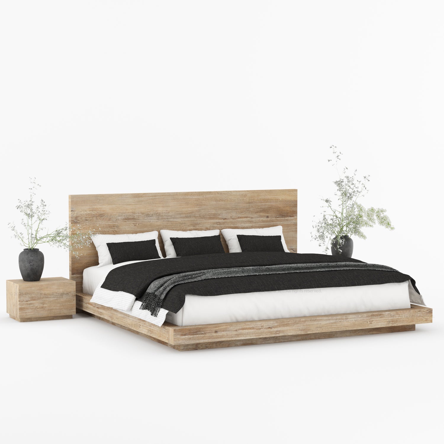 modern dresser and nightstand set Kingston Modern Solid Wood Platform Bedroom Set with Nightstand, Dresser, Bench and Mirror Bed + 2 Night Stand + 5 Drawer Dresser + Mirror /