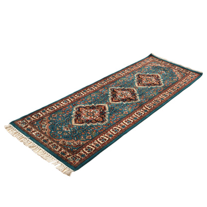 Highland Turquoise Hand-Knotted Wool Runner Rug