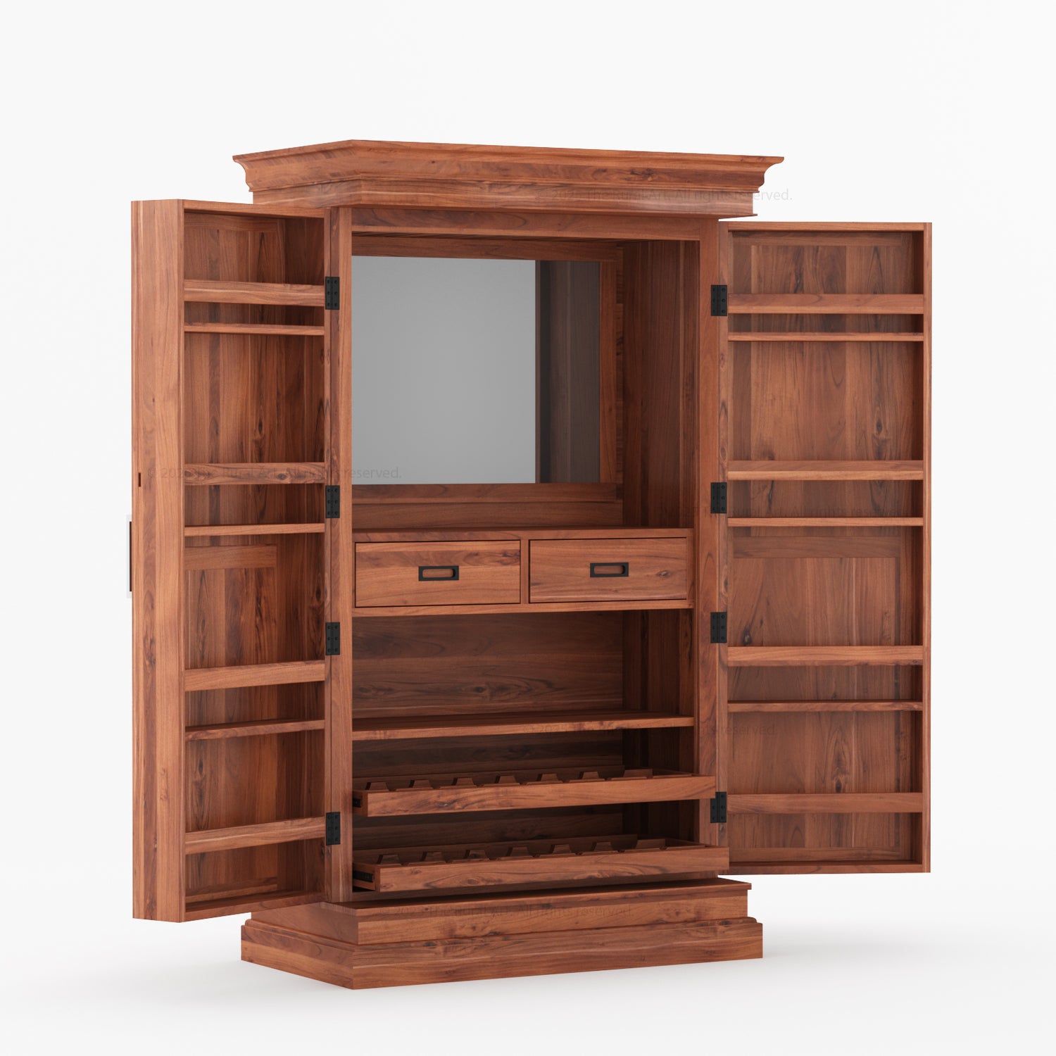 Melinda Solid Wood Bar Cabinet with Storage &amp; Wine Rack